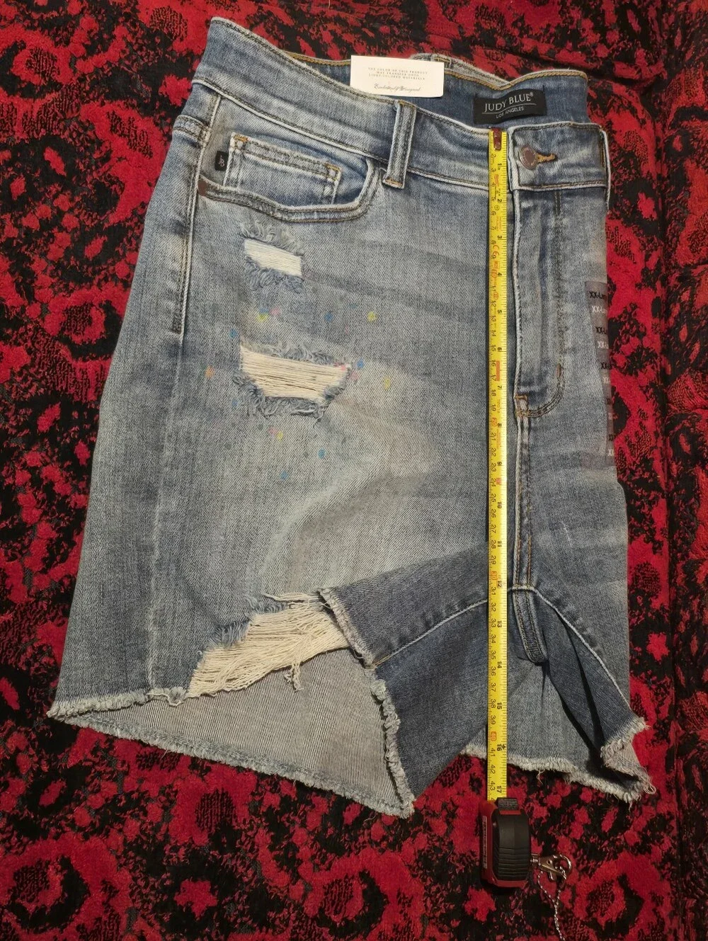 Woman's High Waist Lite Blue Distressed Denim Shorts, by Judy Blue SZ 2XL
